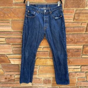 Levis 501 Jeans Mens 33x32 Blue Denim Cotton Straight Button Fly Distressed